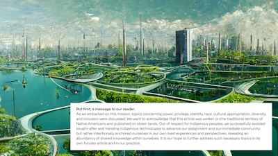 Futuristic imagery of utopian urban and agricultural landscape